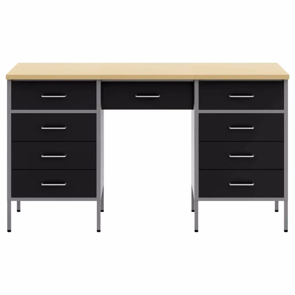 Set di mobili da lavoro 3 pezzi vidaXL in legno e acciaio nero con cassetti chiudibili a chiave – 2