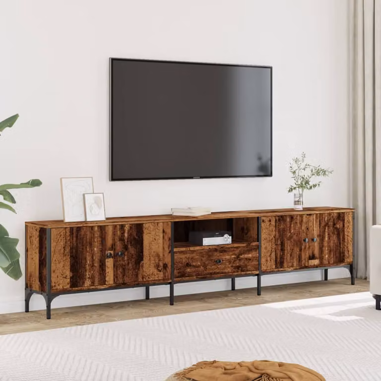 Mobile TV vidaXL con cassetto in legno antico marrone, L 200 cm x P 25 cm x H 44 cm