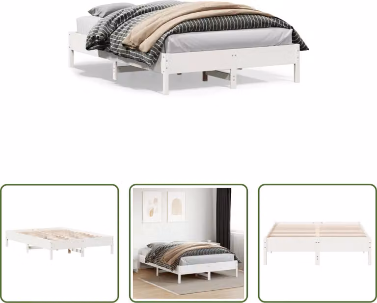 The Living Store Letto in legno massiccio senza materasso bianco 120x200 cm in legno di pino