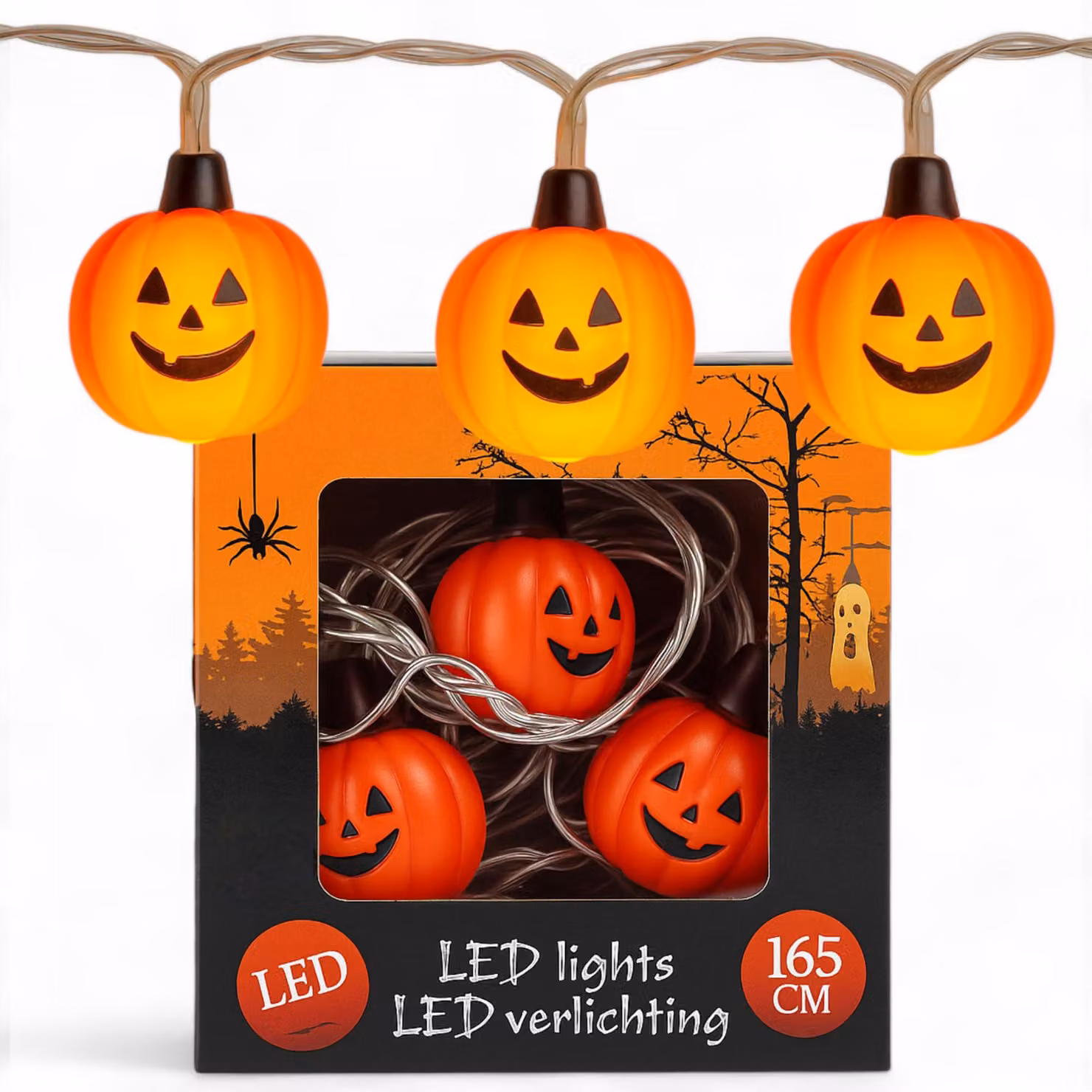 Catena luminosa a LED per Halloween, con 10 LED a luce bianco caldo, e funzione timer