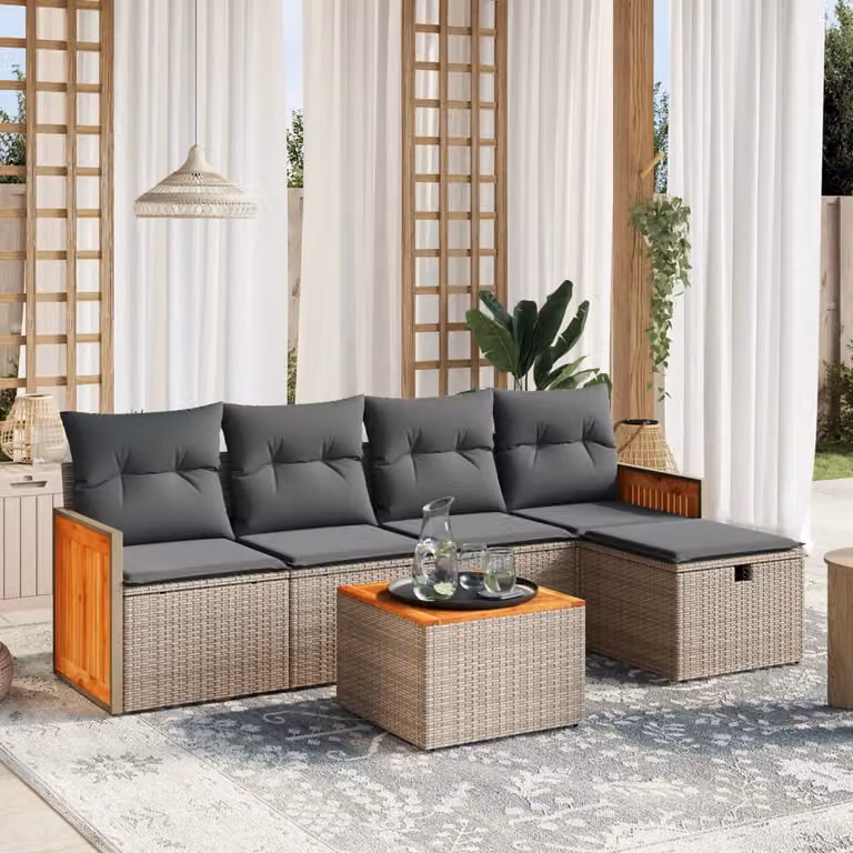 vidaXL Set Divano da Giardino a L da 6 Pezzi con Cuscini Grigio e Struttura in Acciaio Verniciato a Polvere