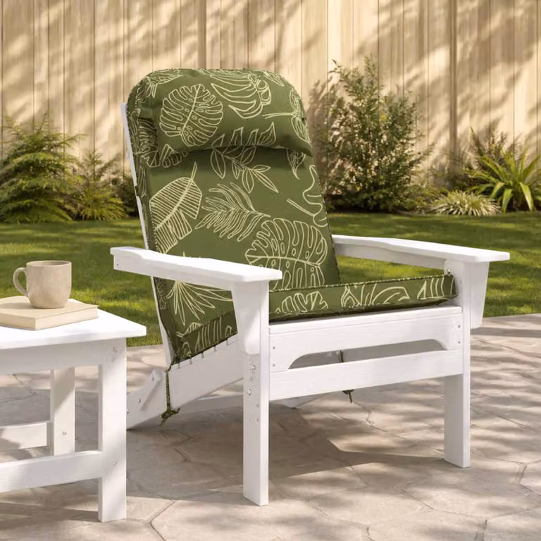 Cuscino per Lounger Sole vidaXL Verde con Design a Foglia, in Poliestere, Resistente ai Raggi UV e con Rivestimento Rimovibile, L/P/H: 124 x 55 x 5 cm