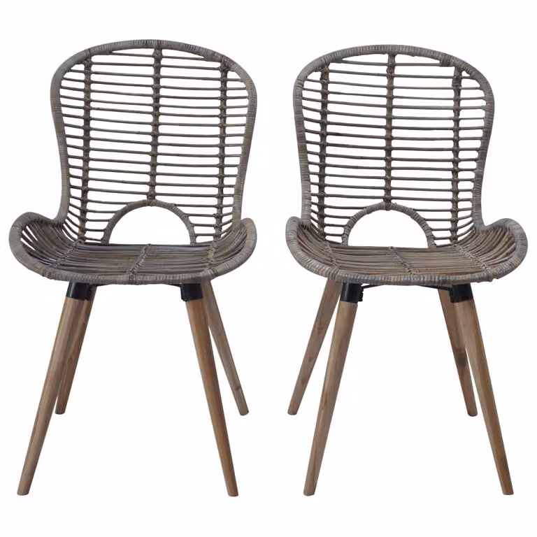Sedie da Pranzo 2 pz Marroni in Rattan Naturale