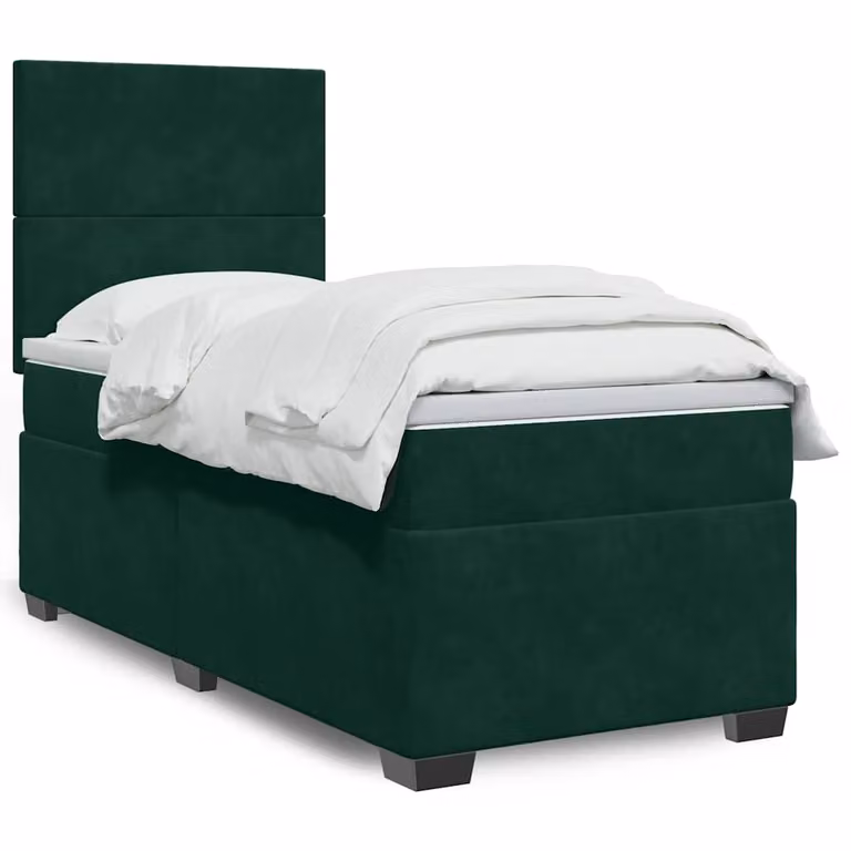 vidaXL Giroletto a Molle con Materasso in Velluto Verde Scuro L/P/H: 90 x 190 cm