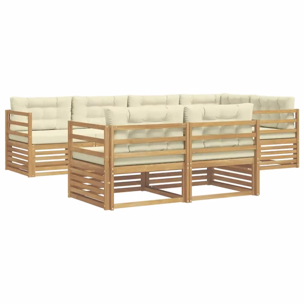 Set di divani da esterno a L vidaXL in legno di acacia con cuscini Bianco e Beige – 2