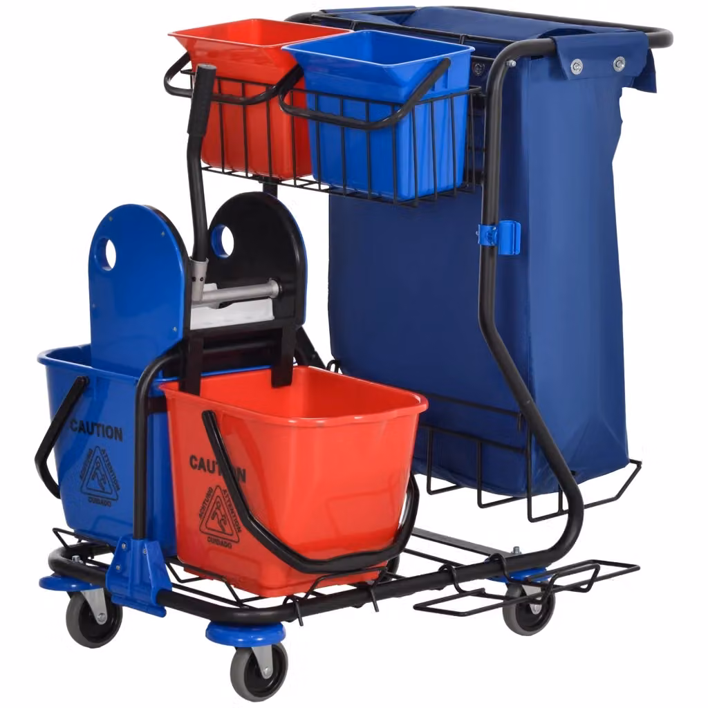 Carrello per pulizie Design In con sacco per immondizia, 4 secchi e strizzatore per mocio, L/P/H: 93 x 80 x 97 cm, Multicolore – 2