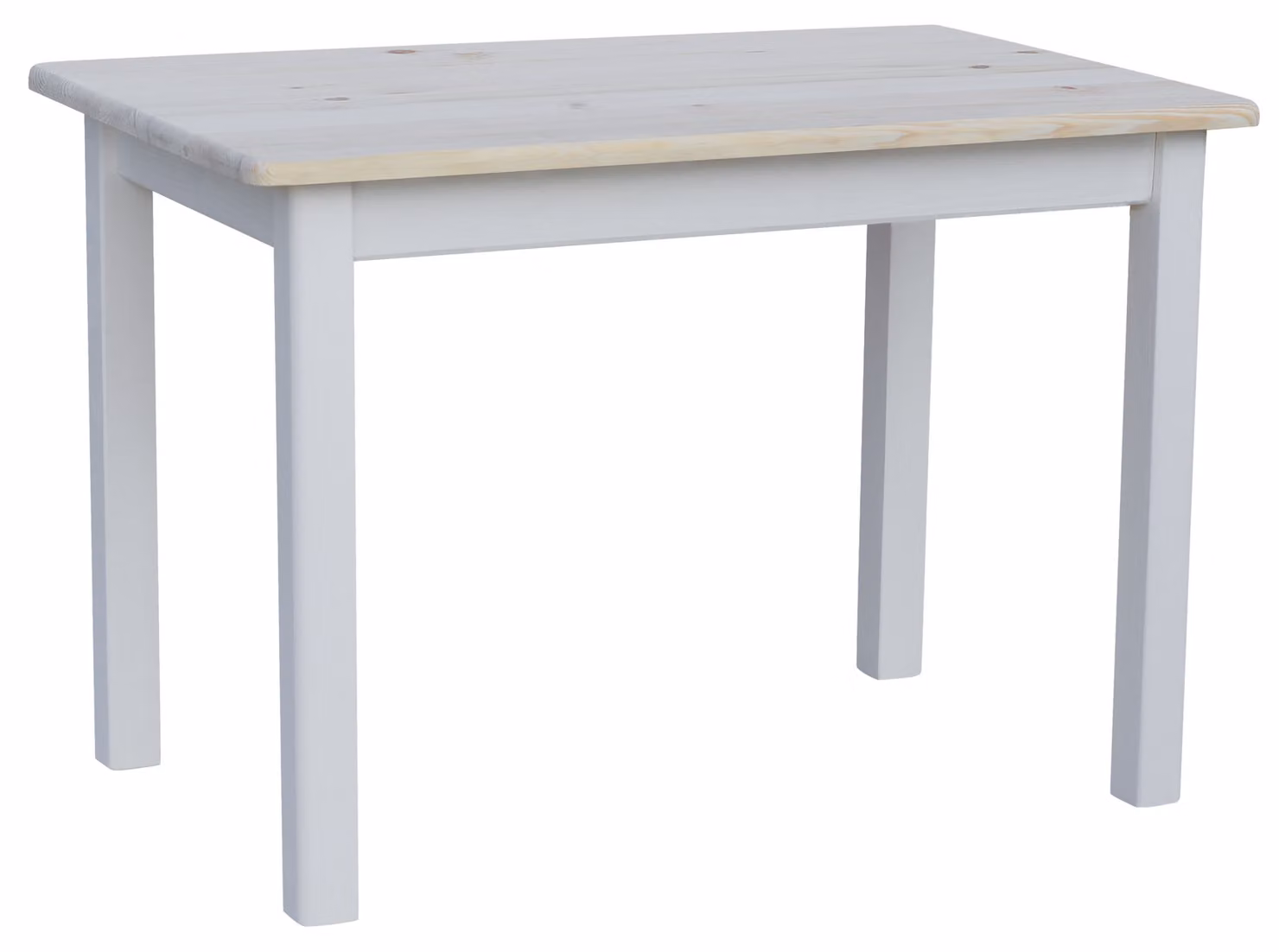 Tavolo bianco in legno di pino massiccio con piano non laccato 130 x 70 cm