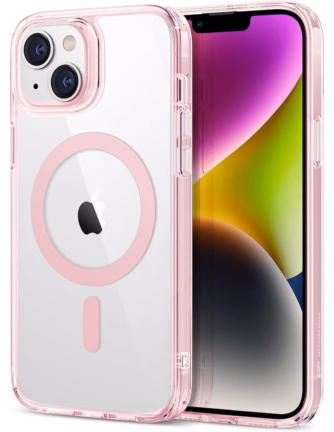 Custodia per iPhone 13 e 14, compatibile con MagSafe, ibrida con magnete, protezione antiurto, trasparente rosa