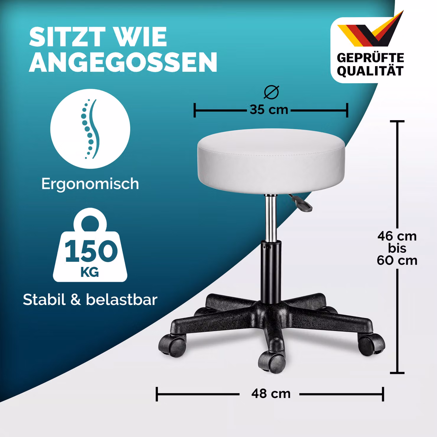 Set di 2 sgabelli girevoli Casaria® in similpelle bianca con ruote e struttura in metallo per ufficio – 3