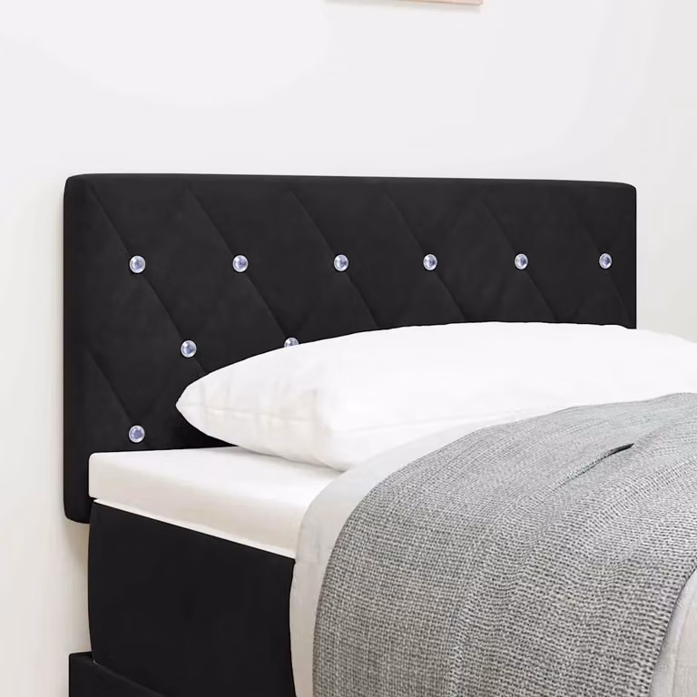 Testiera per letto vidaXL in velluto nero con struttura in legno di pino, Larghezza: 80 cm