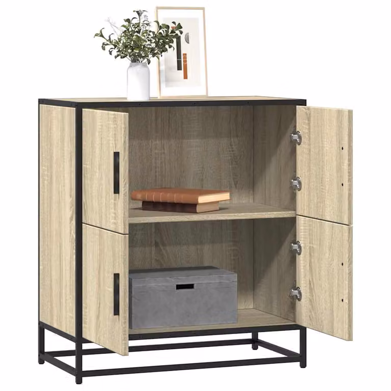 Credenza in stile industrial vidaXL in legno multistrato e metallo, colore rovere sonoma, L: 68 cm, P: 35 cm, H: 76 cm