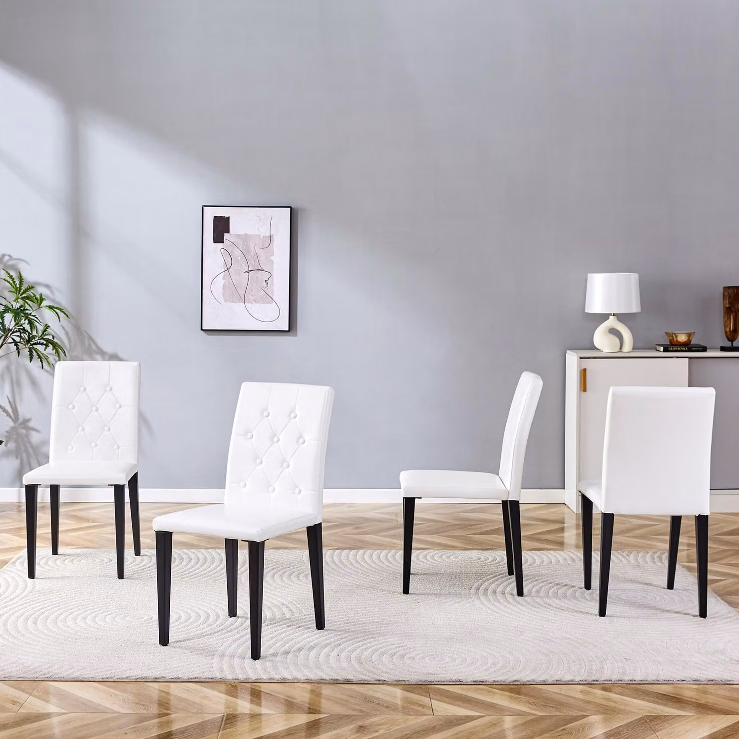 Set di 4 sedie da pranzo, stile lussuoso e leggero, gambe in metallo, versatili (bianco e nero)