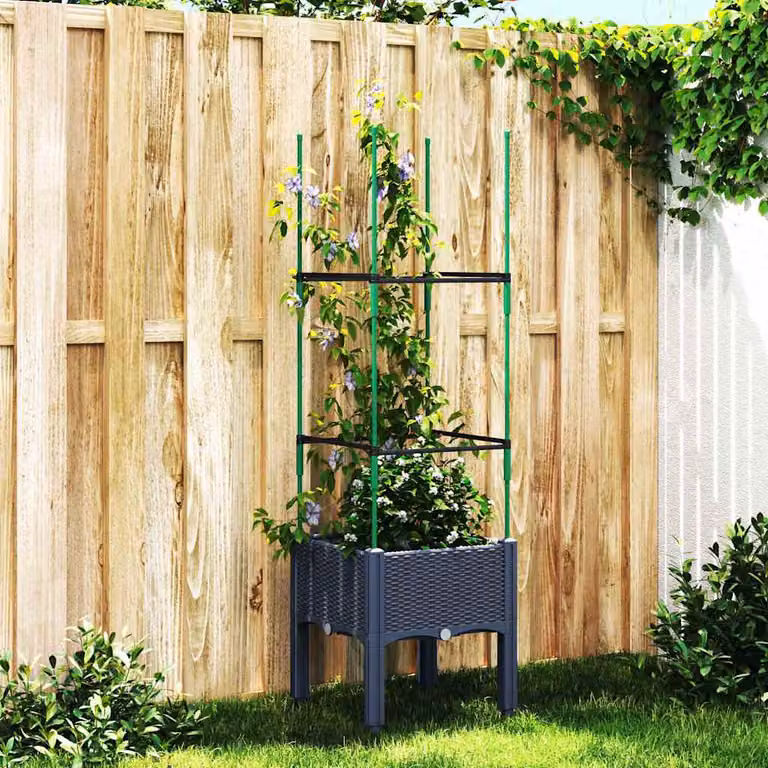 Fioriera da giardino con graticcio vidaXL in plastica, Grigio Blu, L 40 cm x P 40 cm x H 142,5 cm