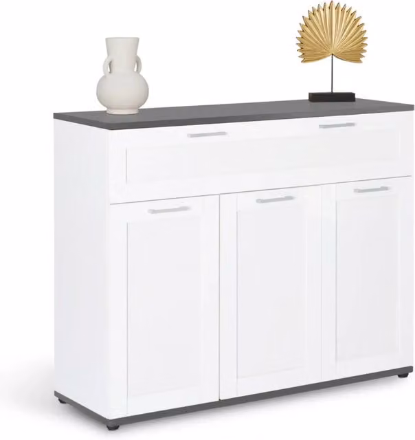 Credenza IDMarket VITO con 3 ante e 1 cassetto, finitura bianca e grigia, 100 cm