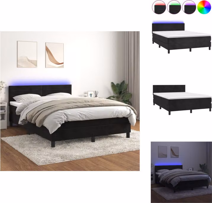 vidaXL Letto a molle con materasso e LED nero 140x200 cm in velluto - Letti e strutture letto