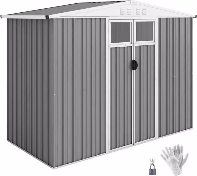 Capanno da Giardino Porta Attrezzi in Acciaio Zincato con 2 Porte, 246x117x180 cm, Grigio Chiaro