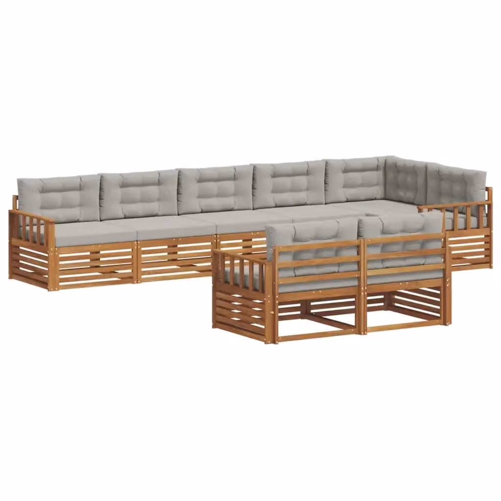 Set di divani da esterno a L vidaXL in legno di acacia con cuscini, Grigio e Marrone – 2