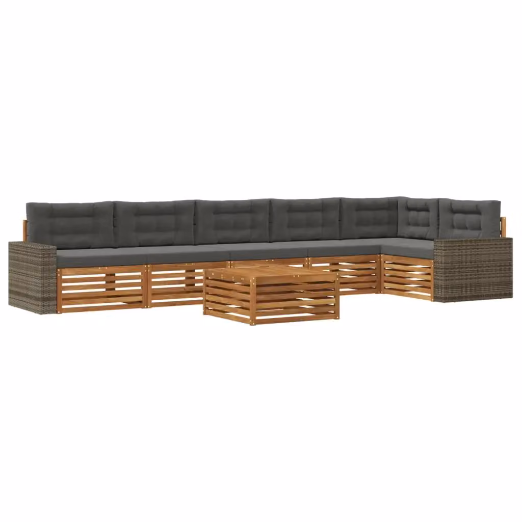 Set di divani da esterno a L vidaXL composto da 7 pezzi in legno di acacia con cuscini beige e antracite – 2