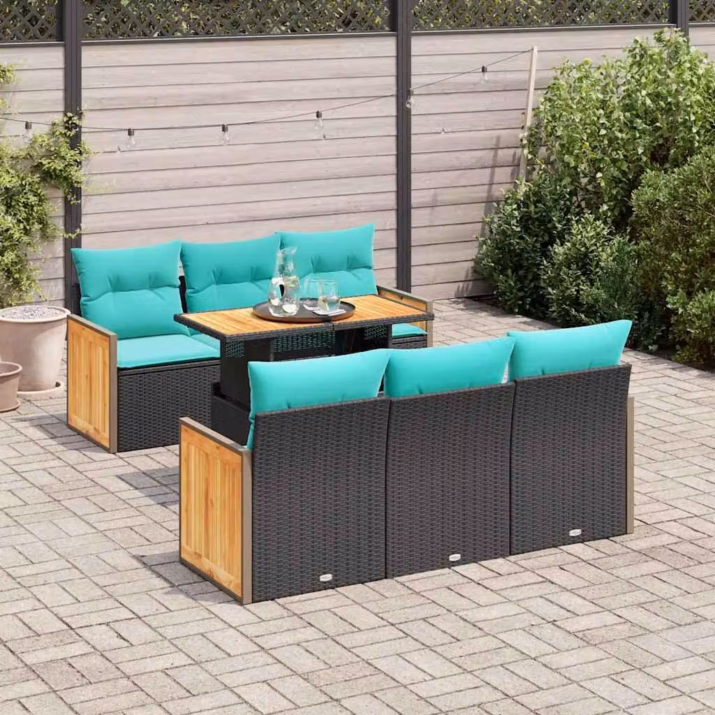 Maison Exclusive - Set Divani da Giardino con Cuscini 7pz Nero Polyrattan Acacia