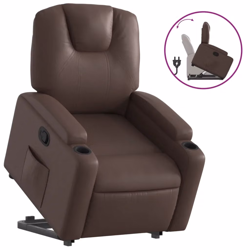 Poltrona Alzapersona Reclinabile vidaXL in Similpelle Marrone con Assistenza Elettrica per Senior – 2