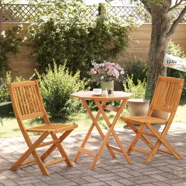 Set Bistrò Pieghevole 3pz in Legno Massello di Acacia 3295253