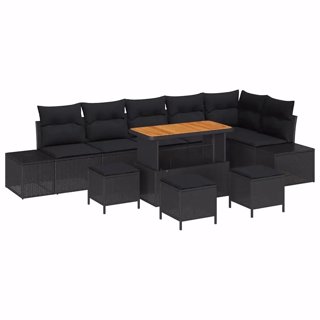 Set Divano da Giardino vidaXL 10 Pezzi Moderno a Forma di L con Cuscini Nero – 2