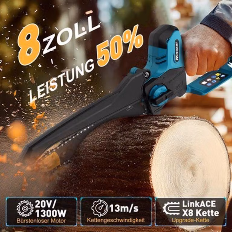 Troncatrice a catena mini senza fili, 8 pollici, 1300W, motore brushless - Seghetto elettrico portatile per potatura e giardinaggio