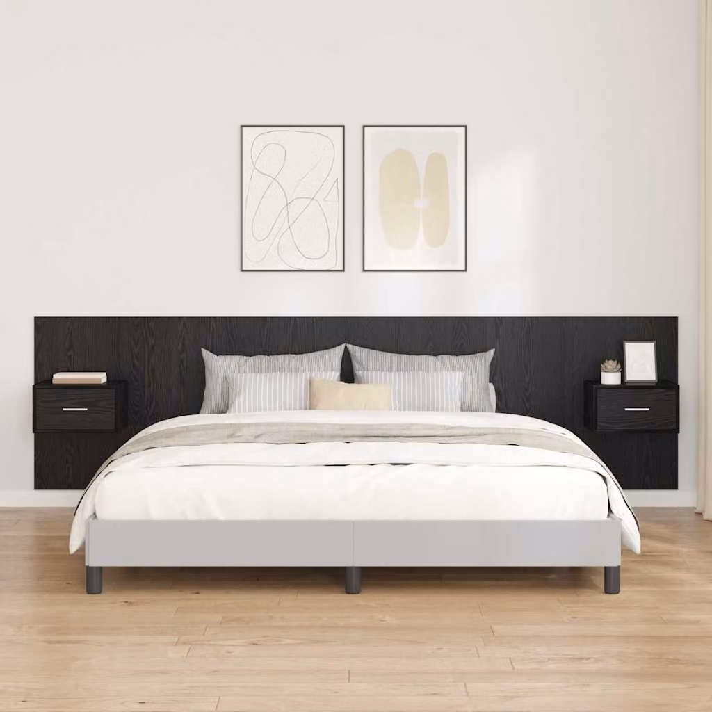 Set di 3 pezzi Testata con Comodini Integrati vidaXL Moderno in Legno Ingegnerizzato Nero Opaco