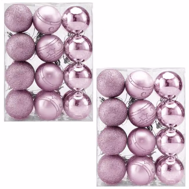 Set di 48 palline di Natale Casaria rosa in plastica per decorare il tuo albero – 1