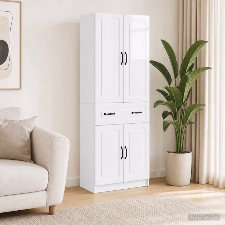Set di 2 armadi moderni vidaXL in legno ingegnerizzato bianco lucido con ante a cerniera e ripiani interni L/P/H: 87.0 x 34.5 x 66.0 cm