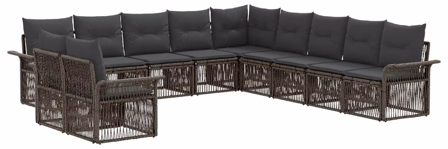 Set da giardino composto da 11 pezzi, colore grigio, realizzato in rattan sintetico