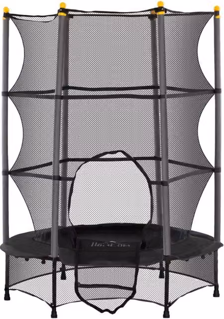 Trampolino per bambini Ø140 cm, con rete di sicurezza, per interni ed esterni, acciaio e plastica, carico max 50 kg, nero