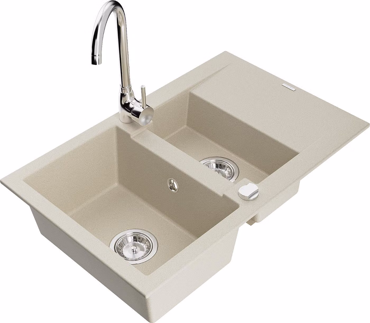 Mexen Gaspar lavello in granito 1,5 vasca con sgocciolatoio e rubinetto da cucina Telma, beige - 6507-69-670200-00
