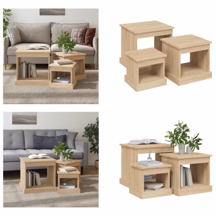 vidaXL Tavolini 3 pezzi in legno di quercia Sonoma - Tavolino - Tavolini - Tavolino - Tavoli laterali