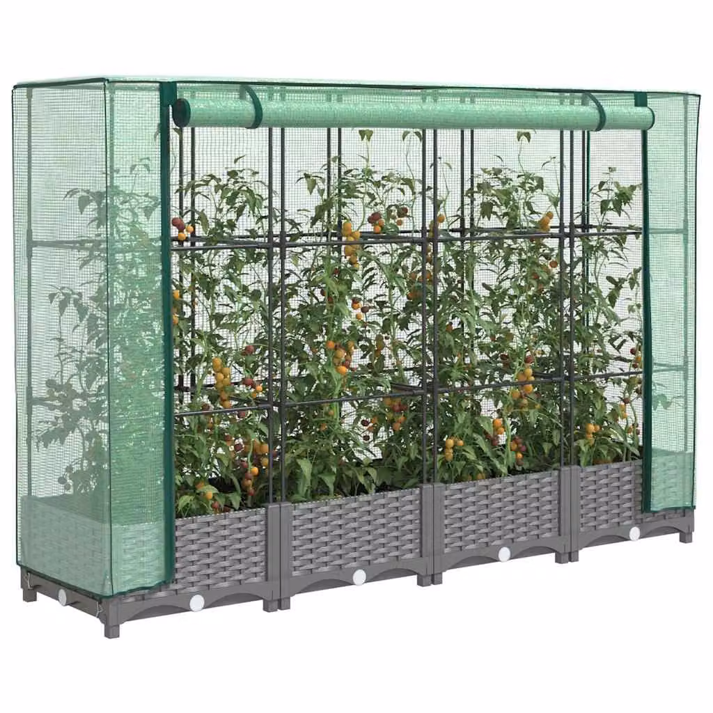 Letto rialzato con copertura serra effetto rattan vidaXL, grigio e verde, L 160 cm x P 40 cm x H 123 cm