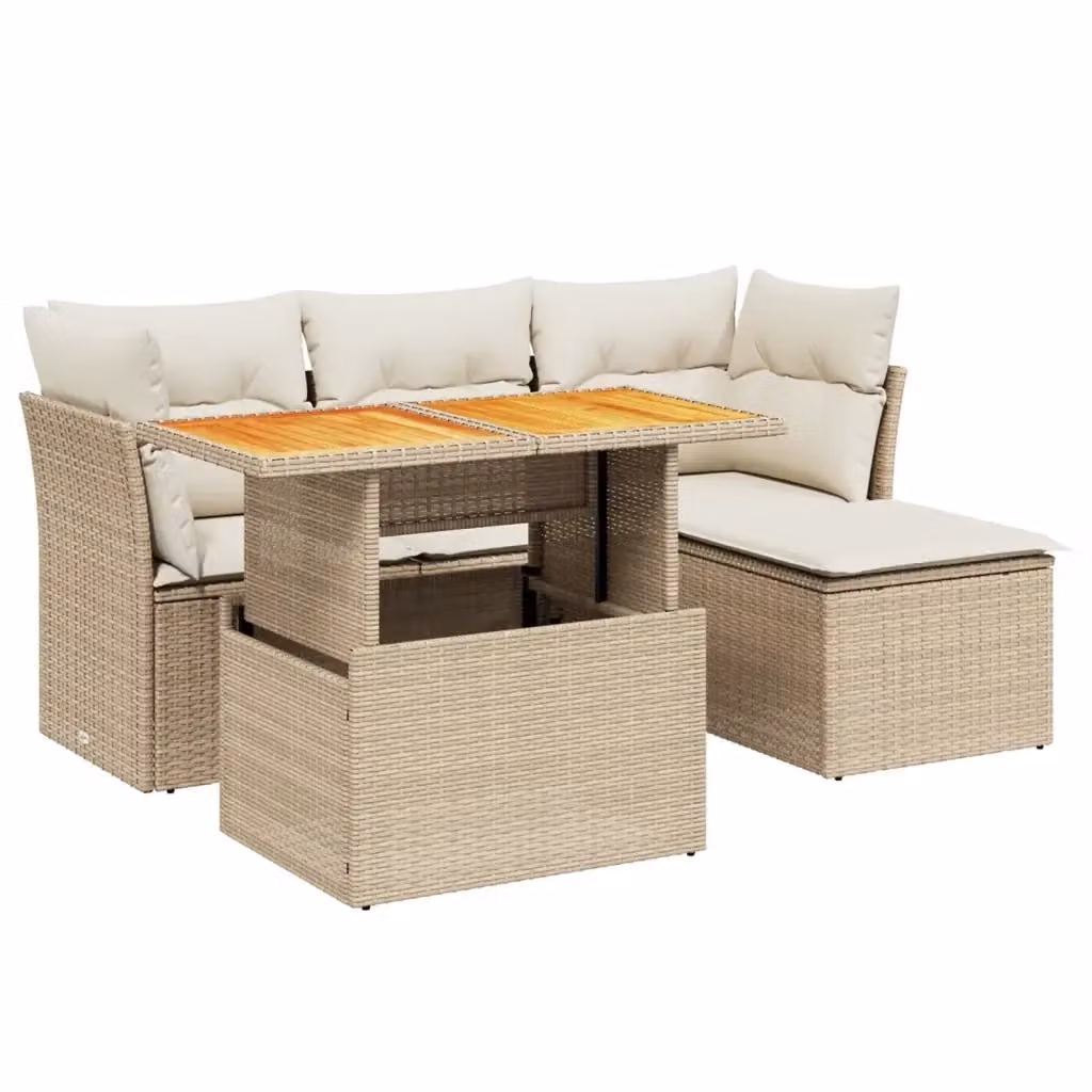 Set Divano da Giardino a L VIDAXL in Polyrattan Beige con 6 Cuscini Moderno – 2