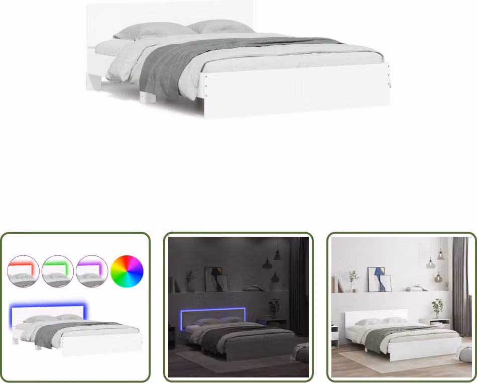 The Living Store Giroletto con testiera e illuminazione a LED bianco 150x200 cm