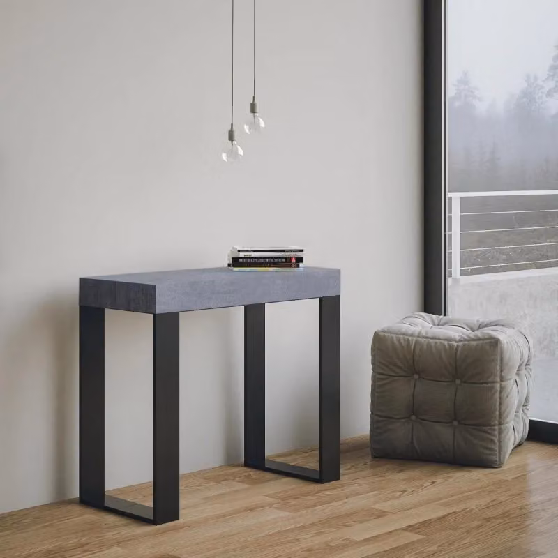 Consolle allungabile Itamoby in stile industrial con telaio antracite e finitura cemento L/P/H: 90 x 40 x 300 cm – 2