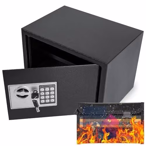 Cassaforte elettronica da 25 litri - Serratura a combinazione con chiavi - 25x35x25 cm - Acciaio - Nera - Cassaforte per documenti e oggetti di valore