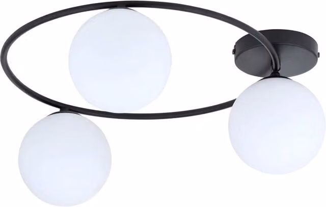 Plafoniera Minimal Chong Luceart-Classic con 3 Luci in Acciaio Nero e Sfere in Vetro Bianco