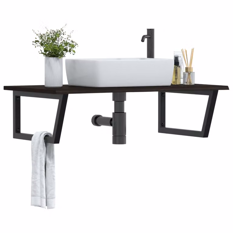 vidaXL Ripiano da parete per lavabo moderno in acciaio e rovere color marrone e nero