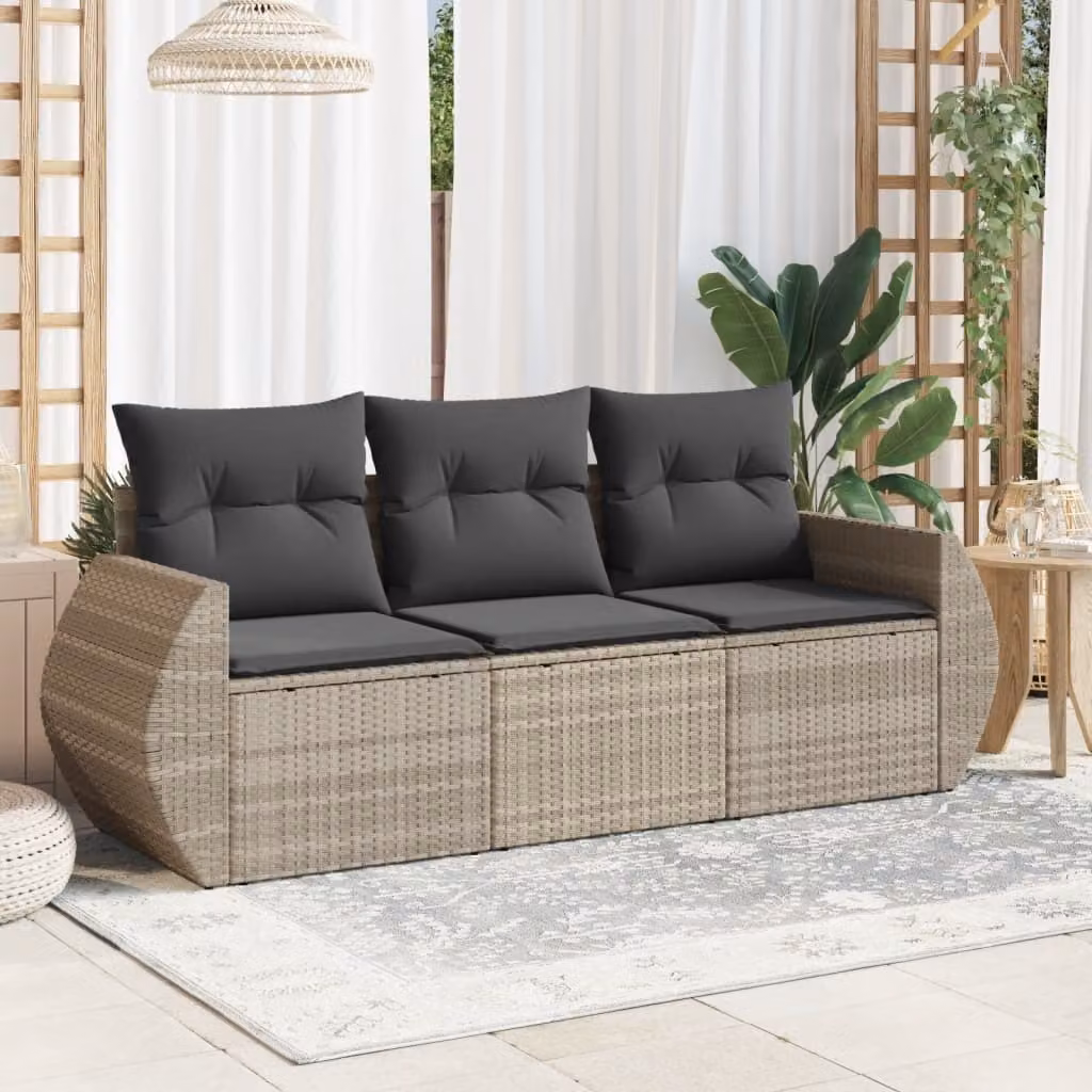 Maison Exclusive - Set Divano da Giardino 3pz con Cuscini Grigio Chiaro Polyrattan