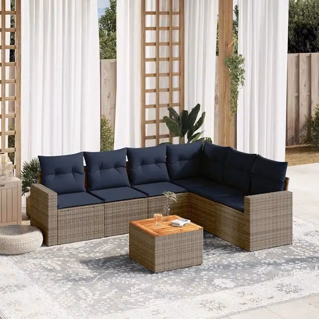 Set Divani da Giardino 7 pz con Cuscini Grigio in Polyrattan 3256474
