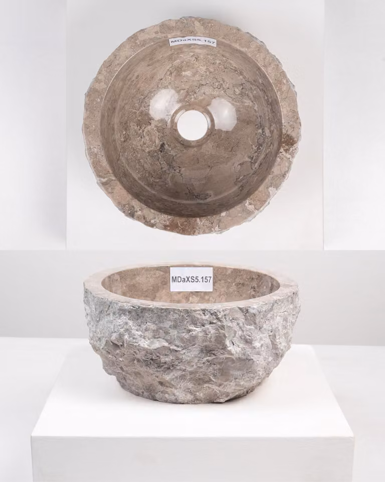 Lavabo in marmo, diametro 30 cm, forma rotonda, colore grigio, marmo naturale