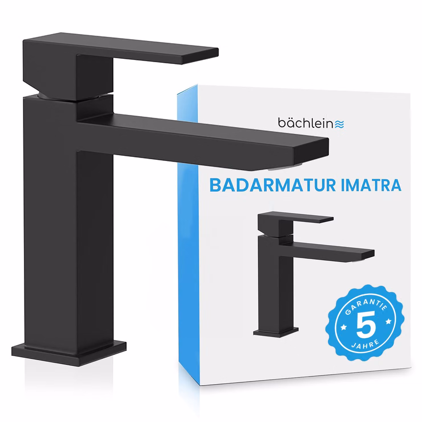 Rubinetto da bagno Bächlein dal design angolare, miscelatore monocomando dalle linee chiare e dal look moderno, miscelatore da bagno nero opaco
