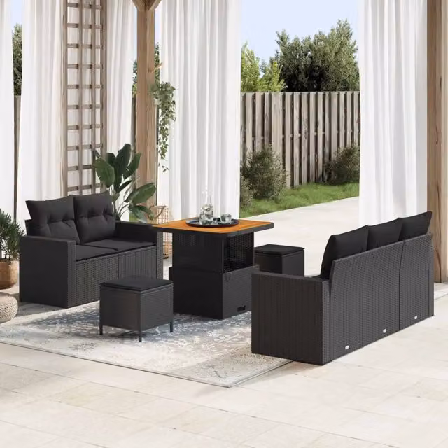 Set Divano da Giardino 8 pz 5-Numero di posti Nero polyrattan 3363504