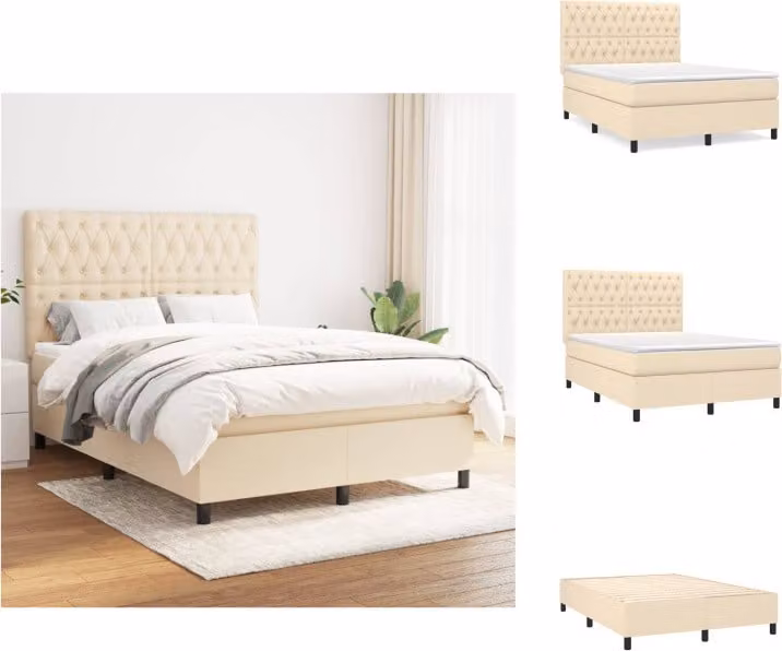 vidaXL Letto a molle con materasso crema 140x200 cm in tessuto - Letti e strutture letto
