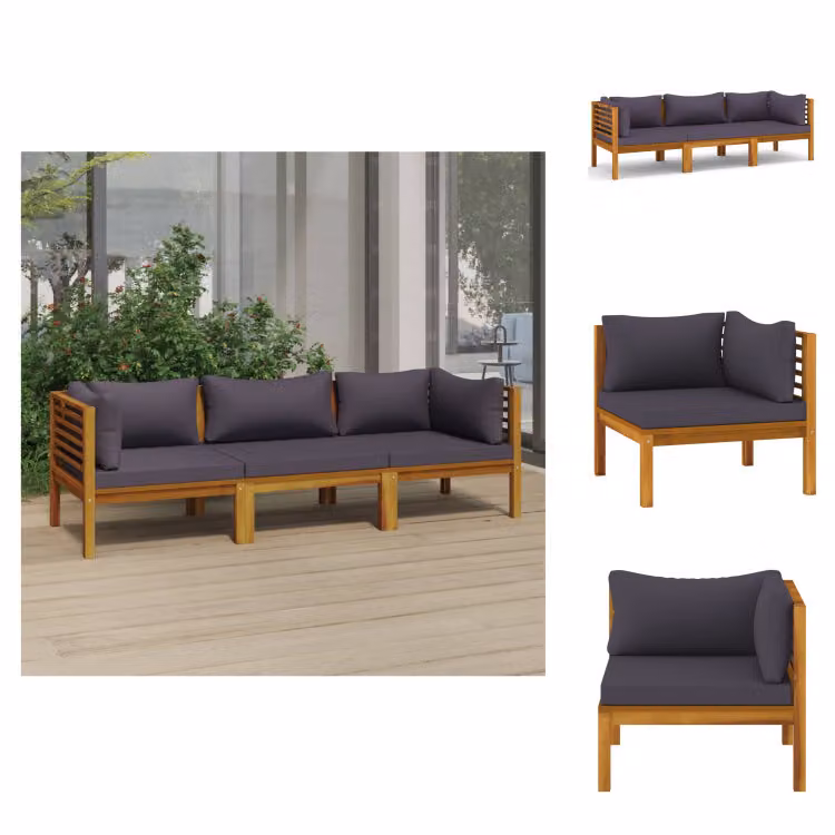 vidaXL Divano da giardino a 3 posti con cuscino in legno massiccio di acacia - Set di mobili da giardino