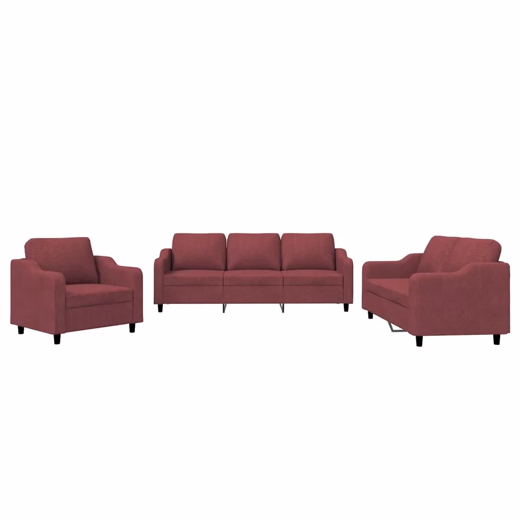 Set di divani 3 pezzi vidaXL in tessuto rosso con cuscini per soggiorno moderno – 2