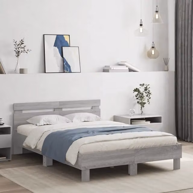 Giroletto Testiera-Struttura Letto Grigio Sonoma 135x190 cm Legno Multistrato 505836